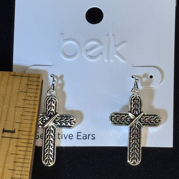 Belk Silver and Black Cross Dangling Earrings 1.5inch - Picture 7 of 8